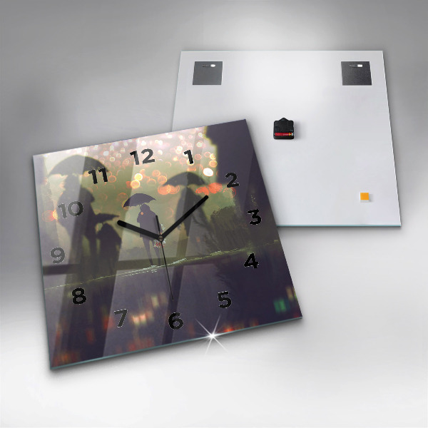 Reloj cuadrado Gente con paraguas