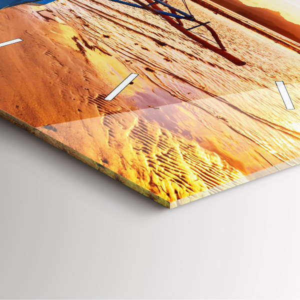 Reloj cuadrado Barco y puesta de sol