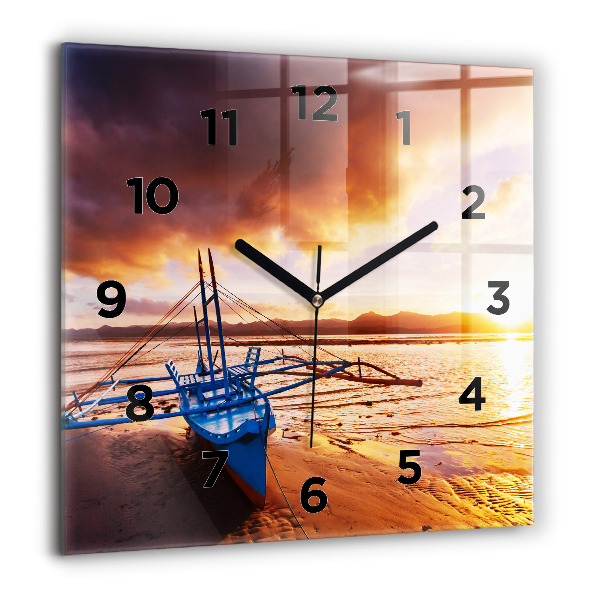 Reloj cuadrado Barco y puesta de sol