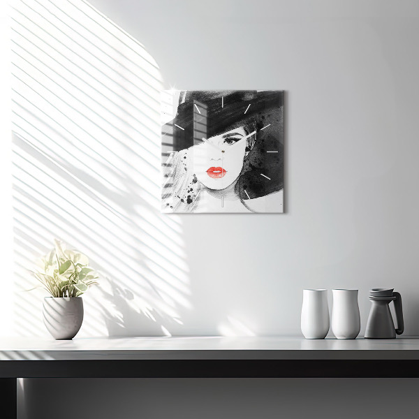 Reloj de pared cuadrado Mujer con sombrero