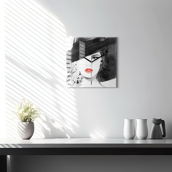 Reloj de pared cuadrado Mujer con sombrero