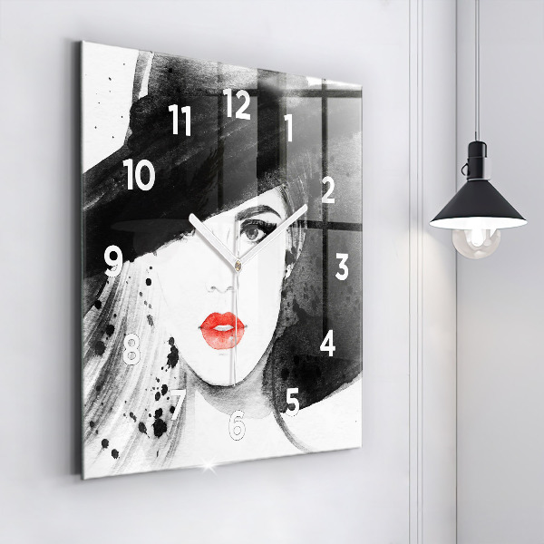 Reloj de pared cuadrado Mujer con sombrero