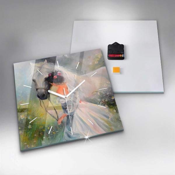 Reloj cuadrado Hermosa mujer con un caballo