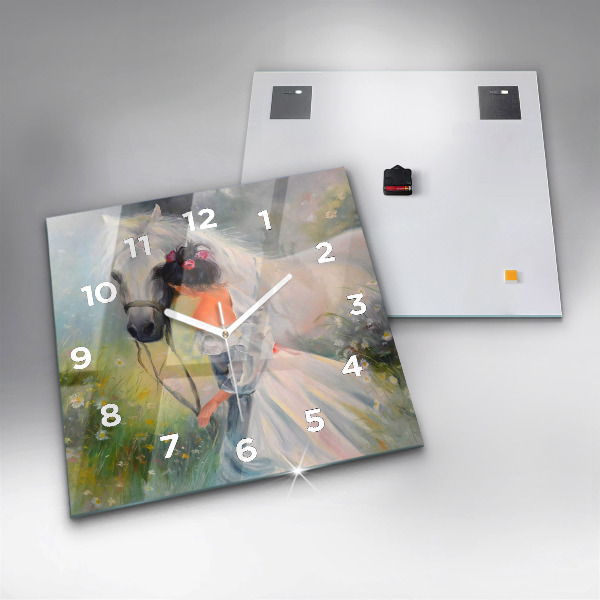 Reloj cuadrado Hermosa mujer con un caballo