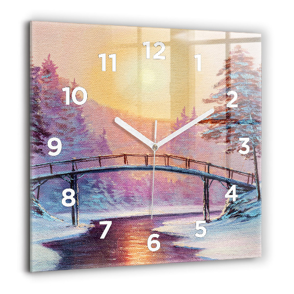 Reloj de pared cuadrado Árbol de Navidad y puente