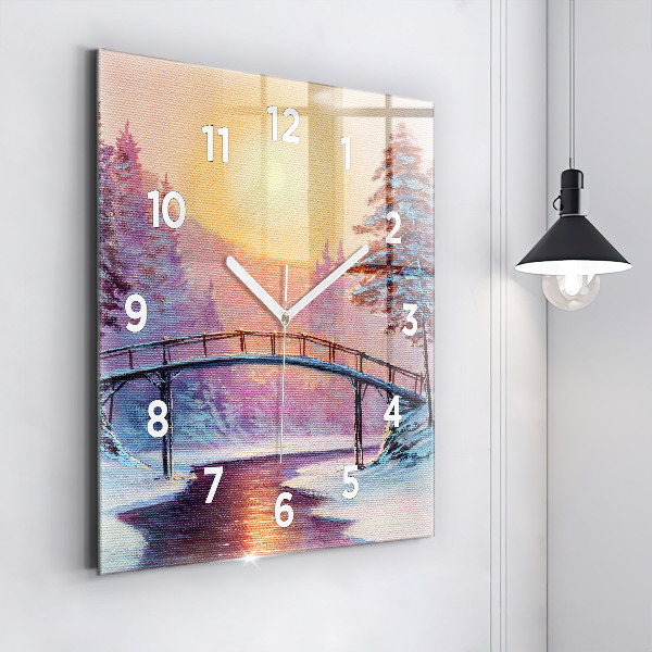 Reloj de pared cuadrado Árbol de Navidad y puente