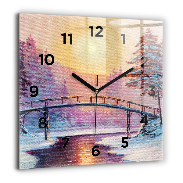 Reloj de pared cuadrado Árbol de Navidad y puente