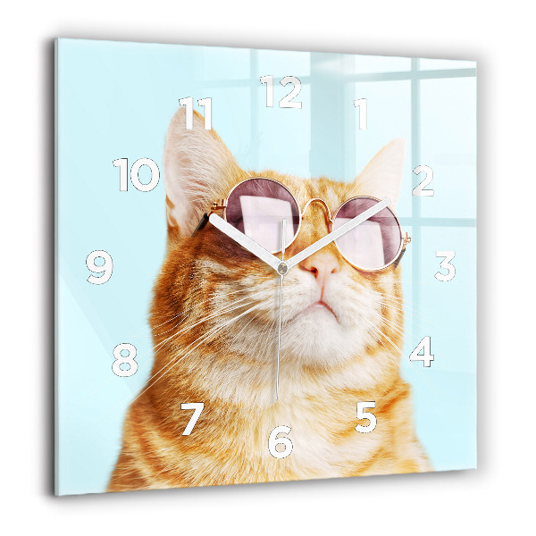 Reloj de pared cuadrado Divertido gato con gafas