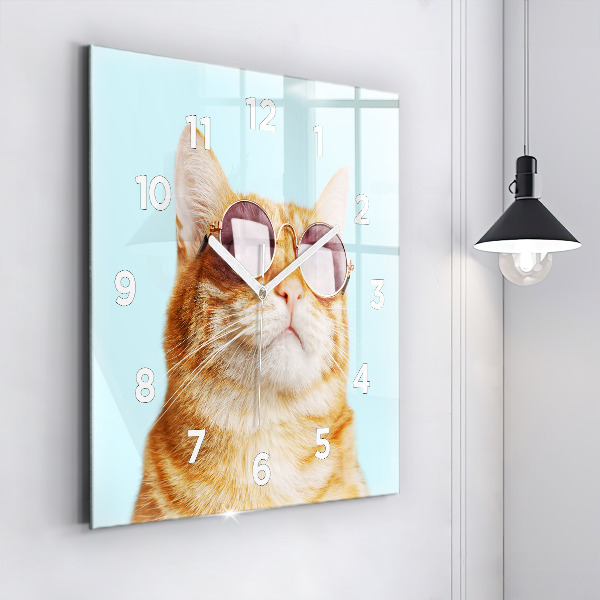 Reloj de pared cuadrado Divertido gato con gafas
