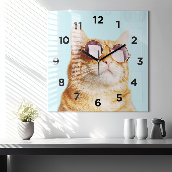Reloj de pared cuadrado Divertido gato con gafas