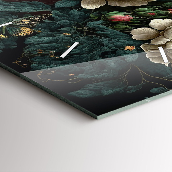 Reloj cuadrado Flor y mariposas doradas