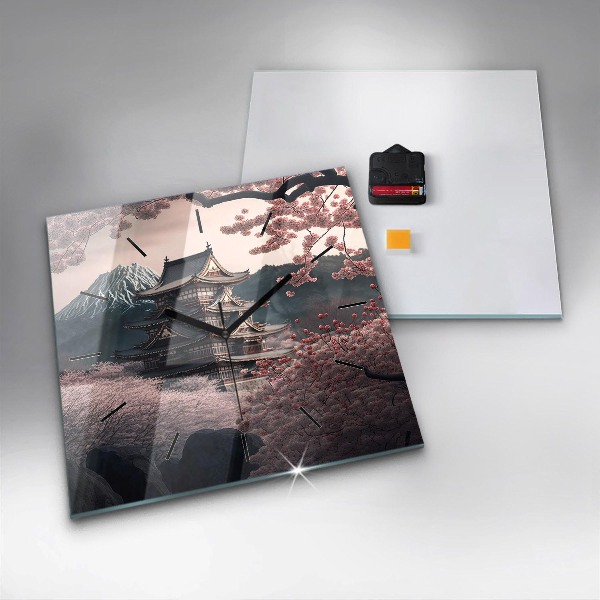 Reloj de pared cuadrado Torre asiática Cerezos en flor
