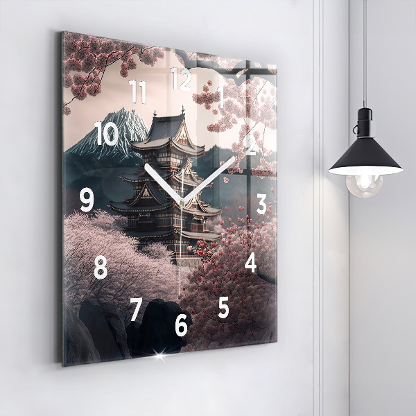 Reloj de pared cuadrado Torre asiática Cerezos en flor