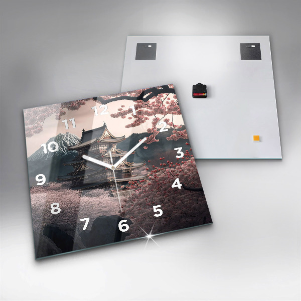 Reloj de pared cuadrado Torre asiática Cerezos en flor