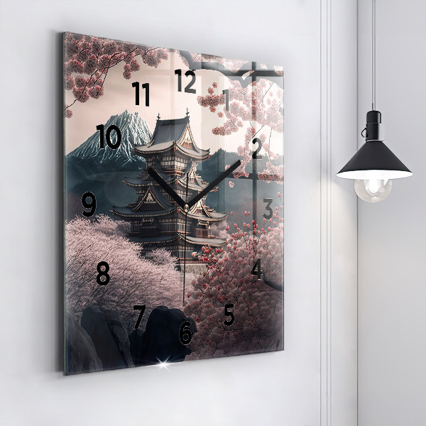Reloj de pared cuadrado Torre asiática Cerezos en flor