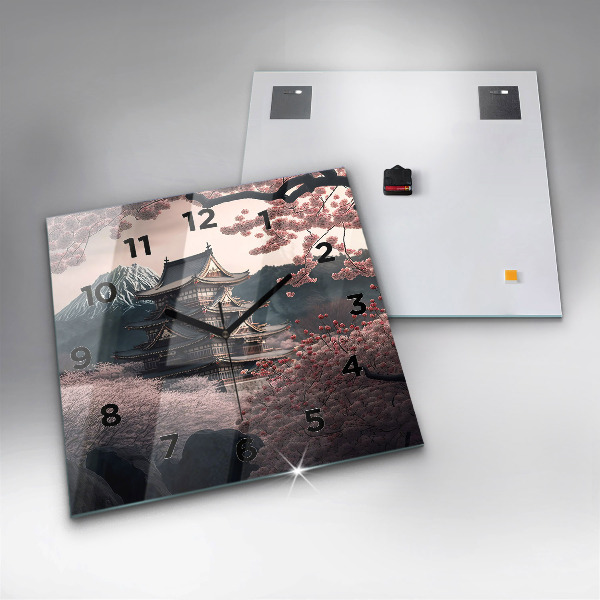 Reloj de pared cuadrado Torre asiática Cerezos en flor