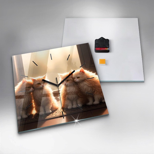 Reloj cuadrado Cuatro gatos al sol
