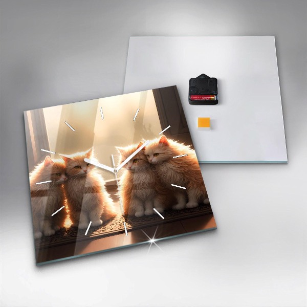 Reloj cuadrado Cuatro gatos al sol