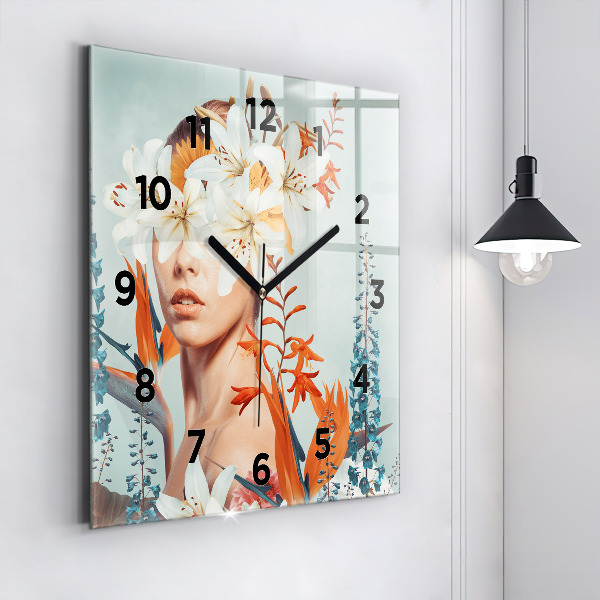 Reloj de pared cuadrado Mujer con flores