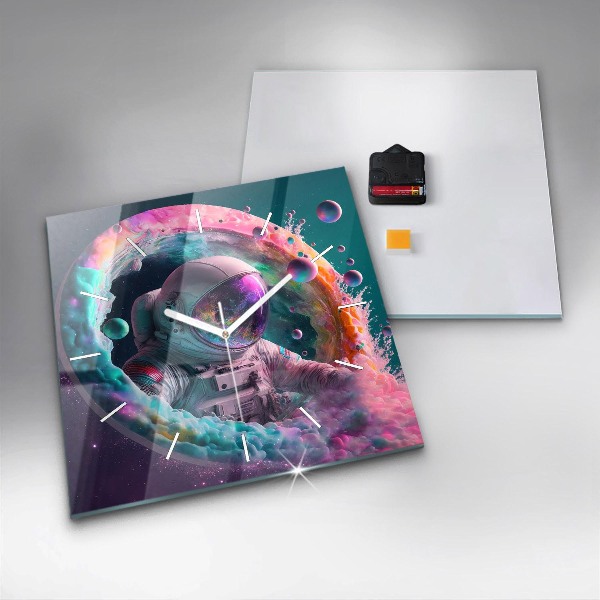 Reloj cuadrado Cosmonauta nubes de colores