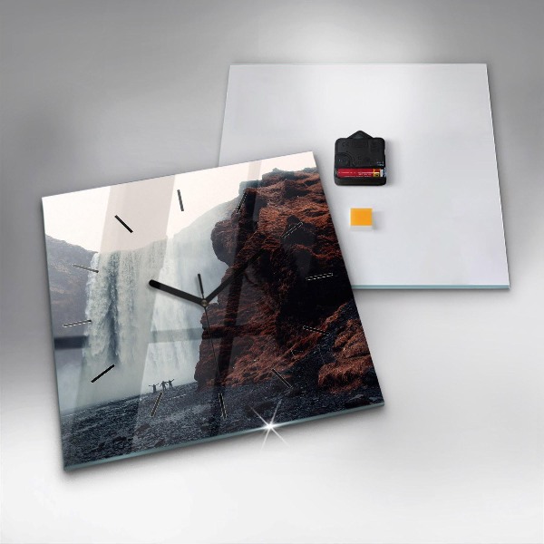 Reloj de pared cuadrado Cascada Paisaje de Islandia