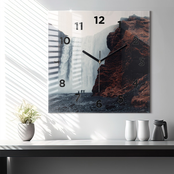 Reloj de pared cuadrado Cascada Paisaje de Islandia