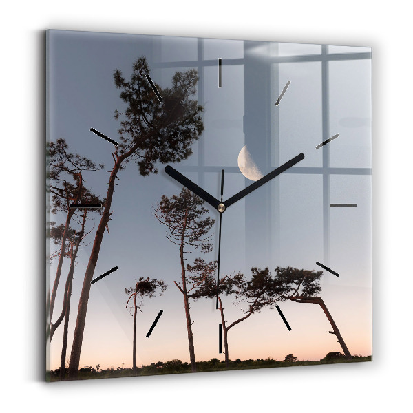Reloj de pared cuadrado Media luna y árboles