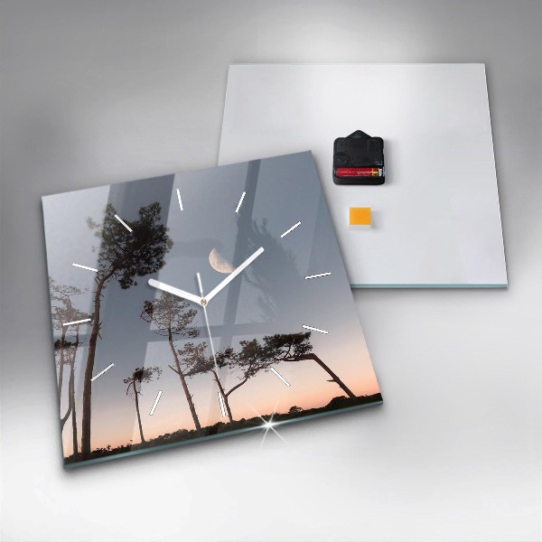 Reloj de pared cuadrado Media luna y árboles
