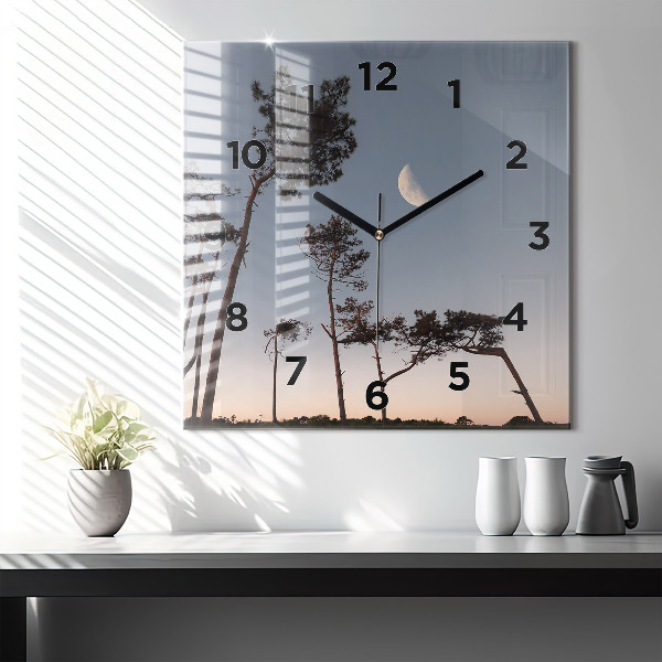 Reloj de pared cuadrado Media luna y árboles