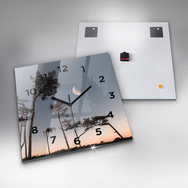 Reloj de pared cuadrado Media luna y árboles
