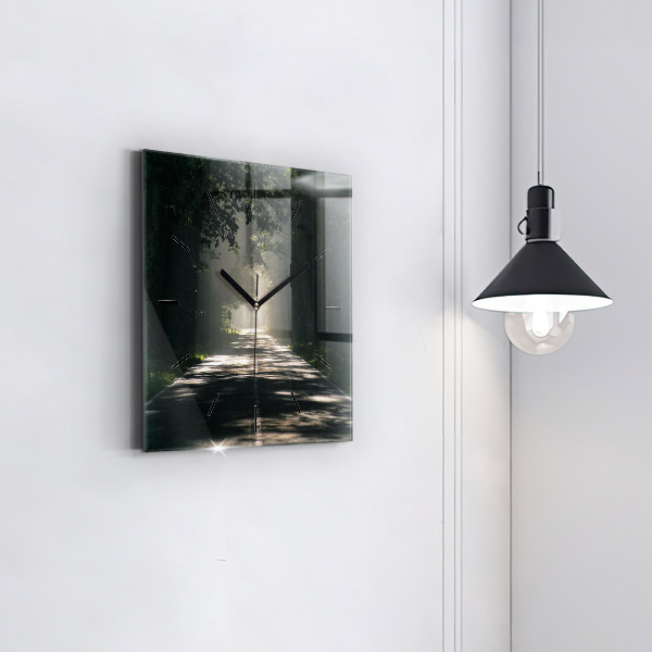 Reloj de pared cuadrado Carretera forestal y rayas de sol