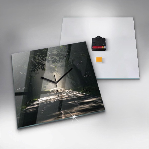 Reloj de pared cuadrado Carretera forestal y rayas de sol