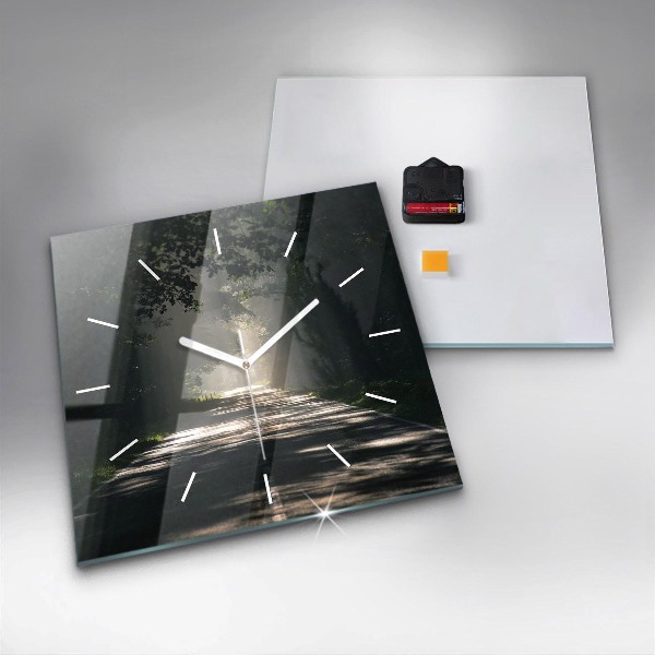 Reloj de pared cuadrado Carretera forestal y rayas de sol