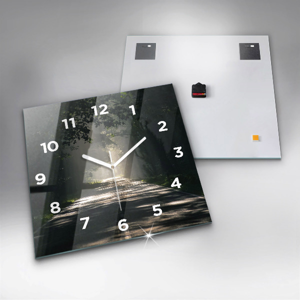 Reloj de pared cuadrado Carretera forestal y rayas de sol