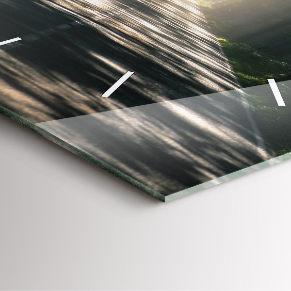 Reloj de pared cuadrado Carretera forestal y rayas de sol