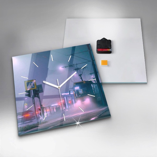 Reloj cuadrado Varsovia en la niebla