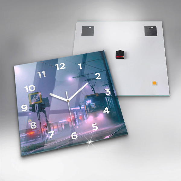 Reloj cuadrado Varsovia en la niebla