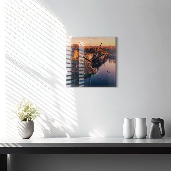 Reloj de pared cuadrado Cracovia Lago Zakrzówek Otoño