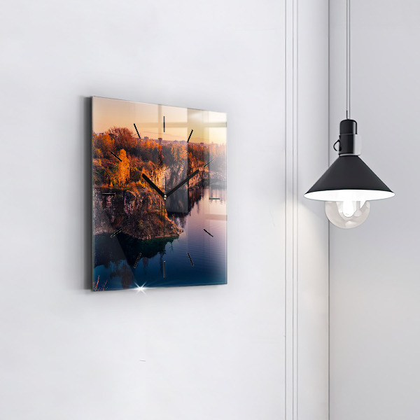 Reloj de pared cuadrado Cracovia Lago Zakrzówek Otoño