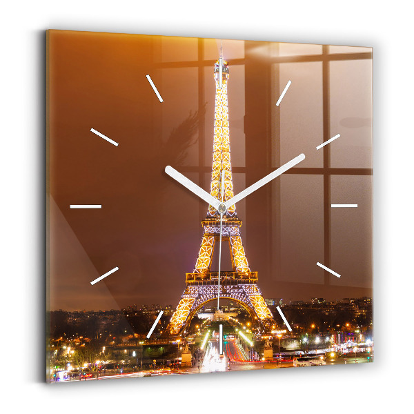 Reloj de pared cuadrado Torre Eiffel iluminada