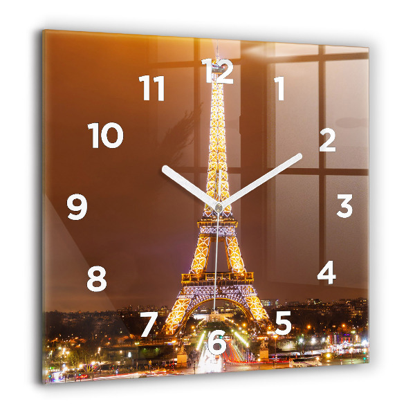 Reloj de pared cuadrado Torre Eiffel iluminada