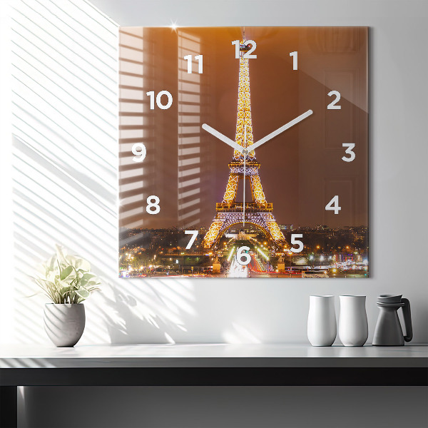 Reloj de pared cuadrado Torre Eiffel iluminada