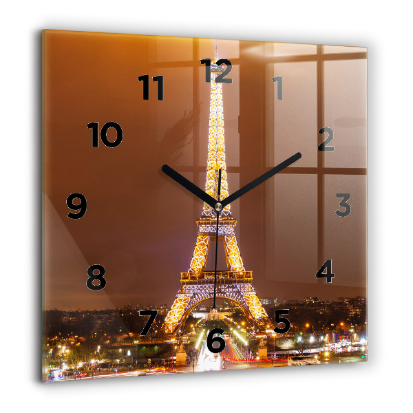 Reloj de pared cuadrado Torre Eiffel iluminada