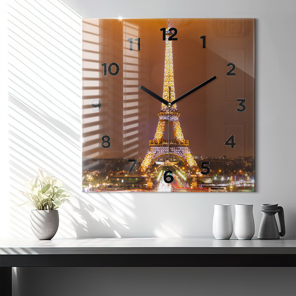 Reloj de pared cuadrado Torre Eiffel iluminada