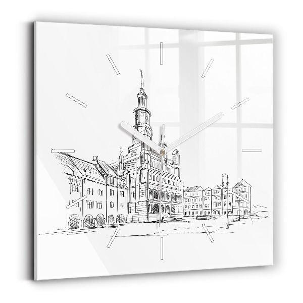 Reloj de pared cuadrado Boceto de la ciudad vieja de Poznan