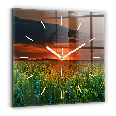 Reloj de pared cuadrado Girasoles en un prado