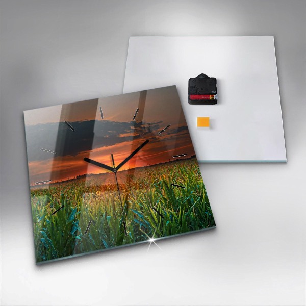 Reloj de pared cuadrado Girasoles en un prado