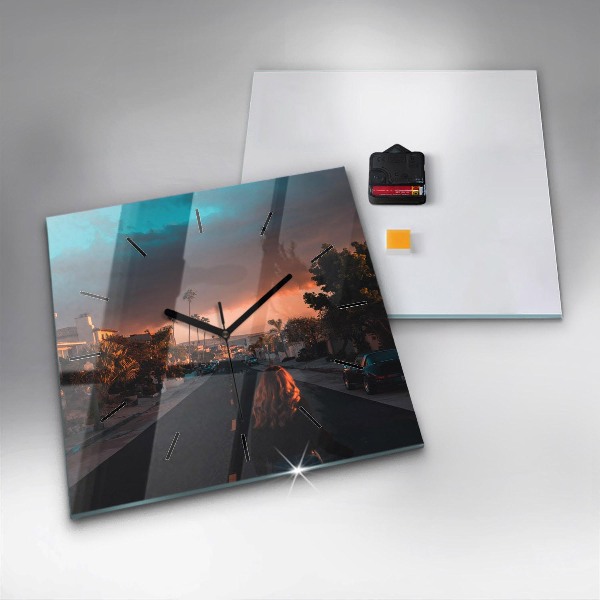 Reloj de pared cuadrado Mujer en la carretera