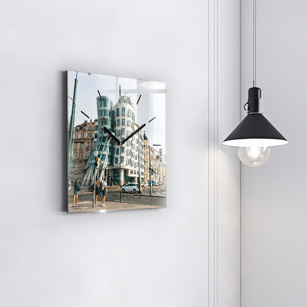 Reloj de pared cuadrado Casa danzante Praga