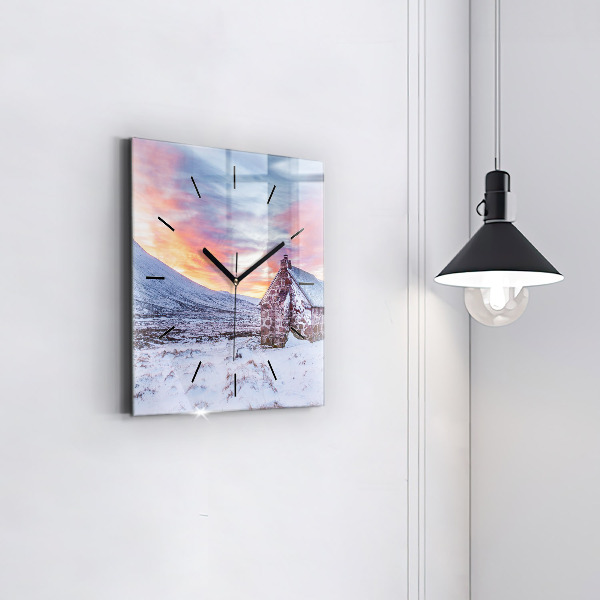 Reloj de pared cuadrado Cabaña en las montañas
